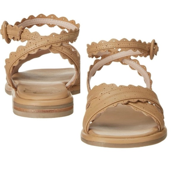 Ted Baker Taymiah Leather Scalloped Edging Ankle Wrap Tan Sandals Size 37 New - Picture 5 of 9